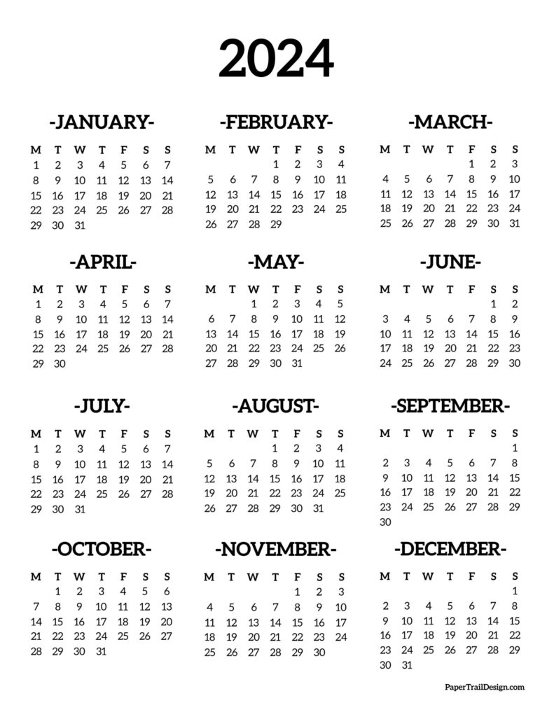 2024 Printable Calendar One Page Monday Start