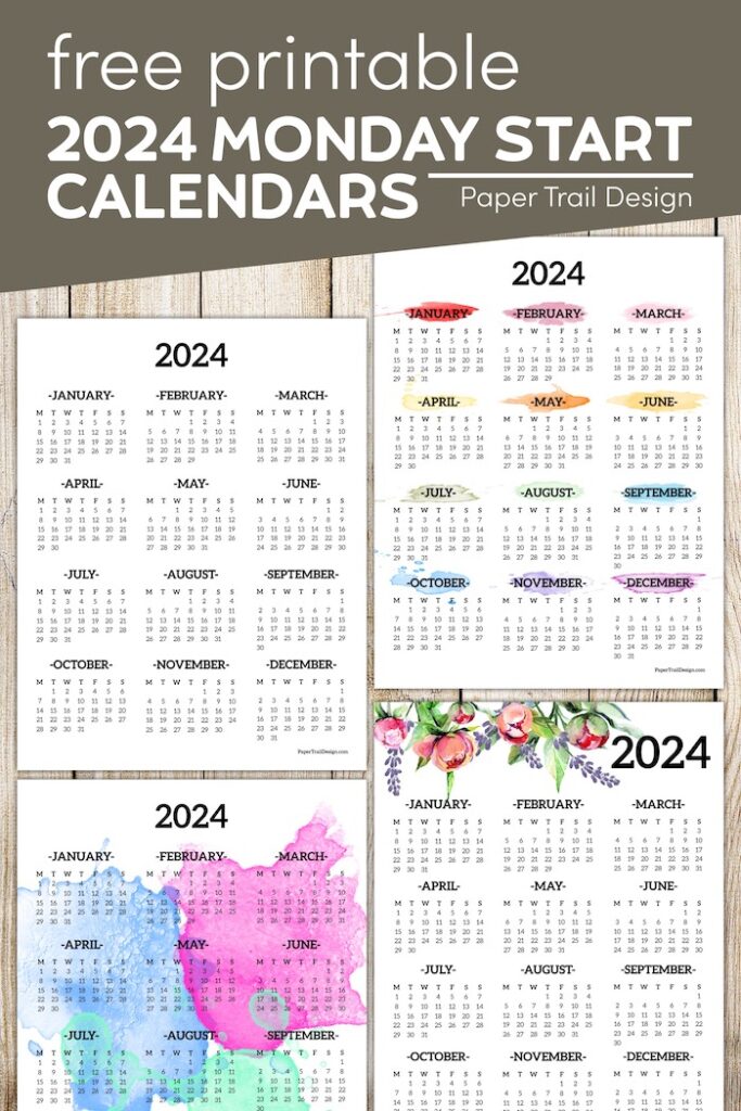 2024 Monday Start Calendar - One Page - Paper Trail Design