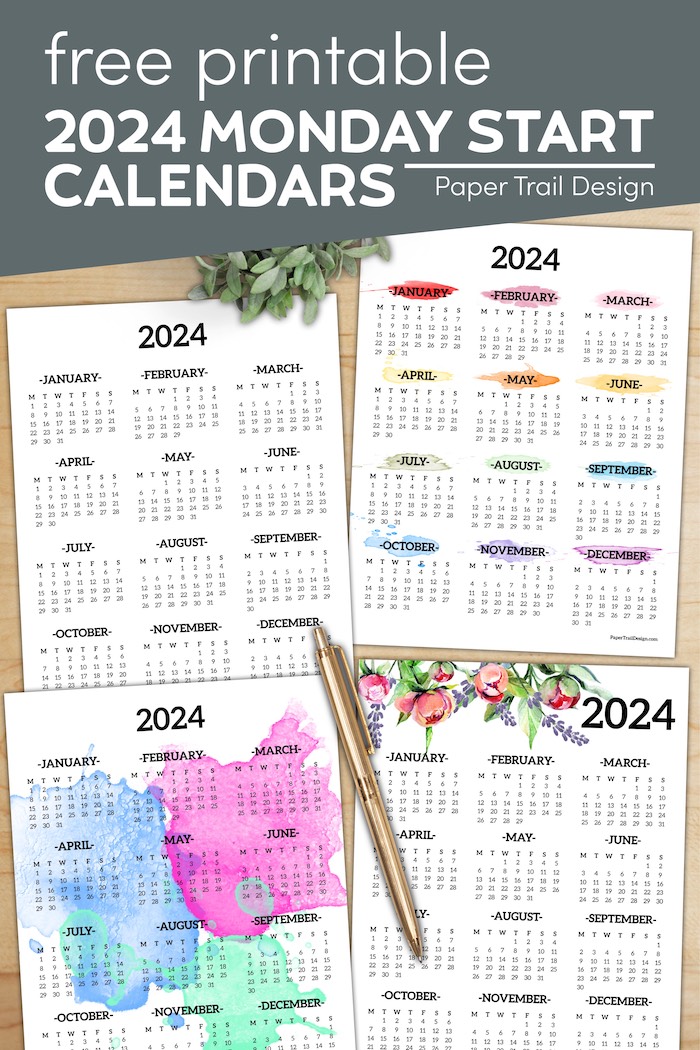 2024 Monday Start Calendar - One Page - Paper Trail Design