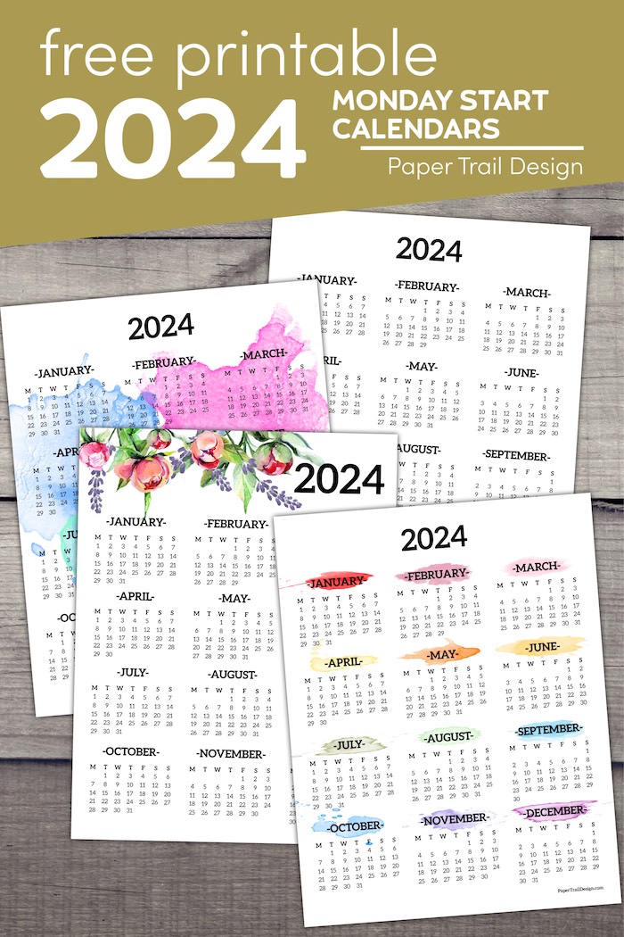 2024 Monday Start Calendar - One Page - Paper Trail Design