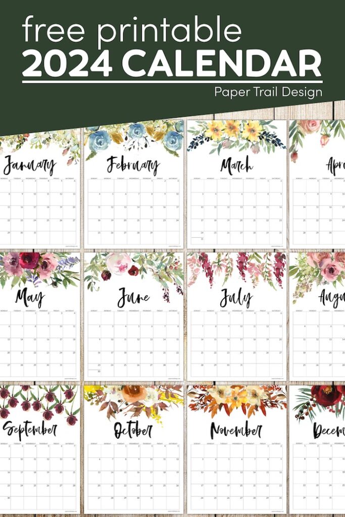 Floral Calendar Printable - 2024 - Paper Trail Design