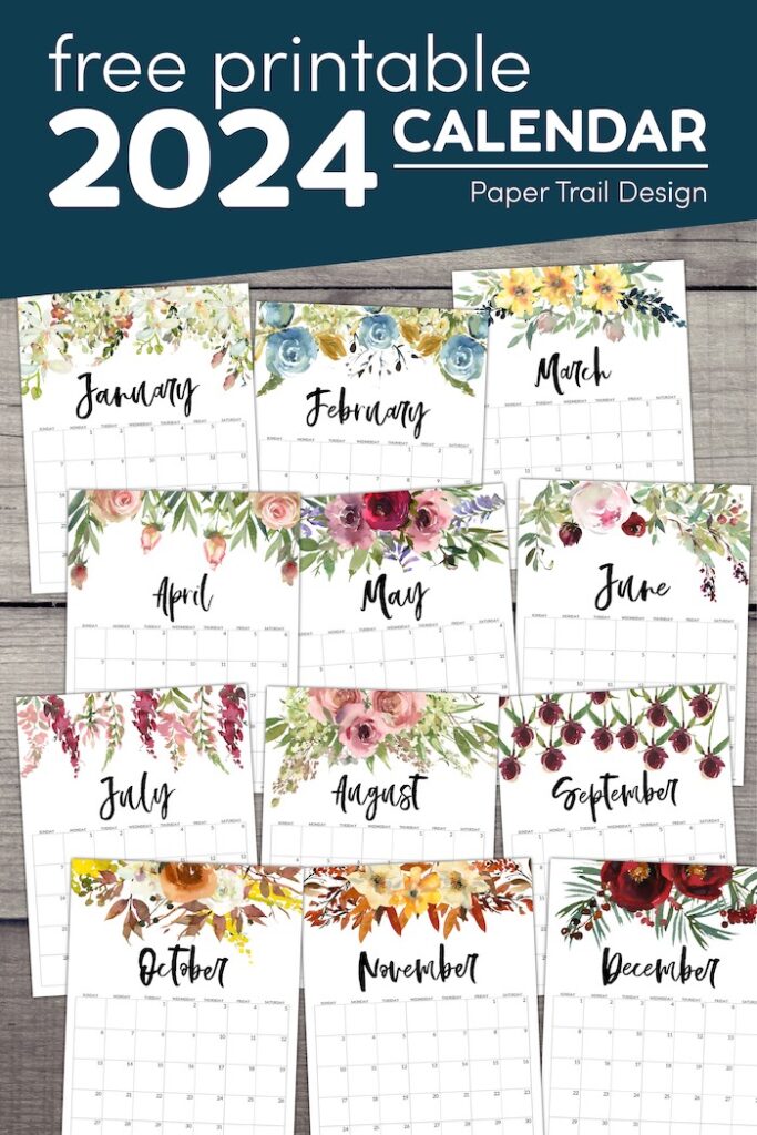 Floral Calendar Printable - 2024 - Paper Trail Design
