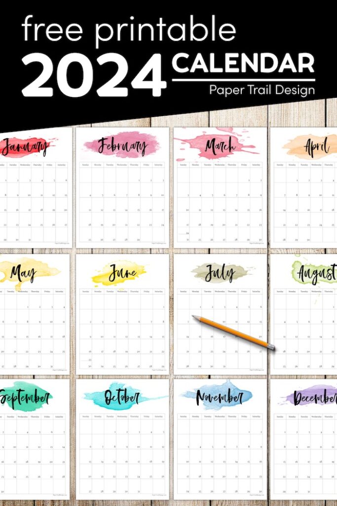 2024 Printable Calendar – Watercolor - Paper Trail Design
