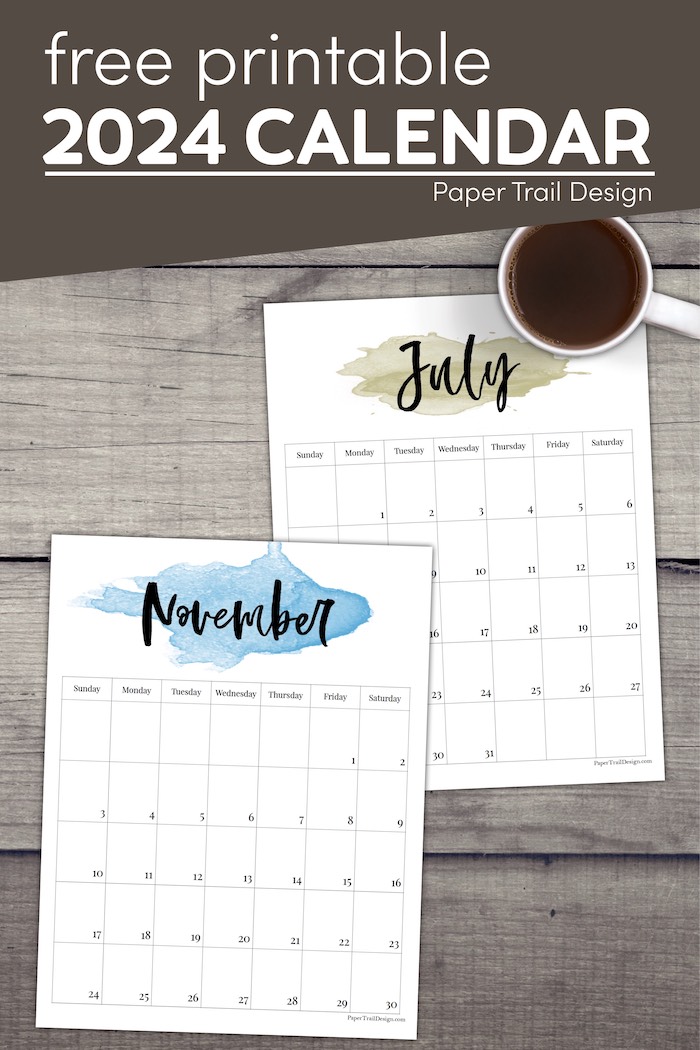 2024 Printable Calendar – Watercolor - Paper Trail Design