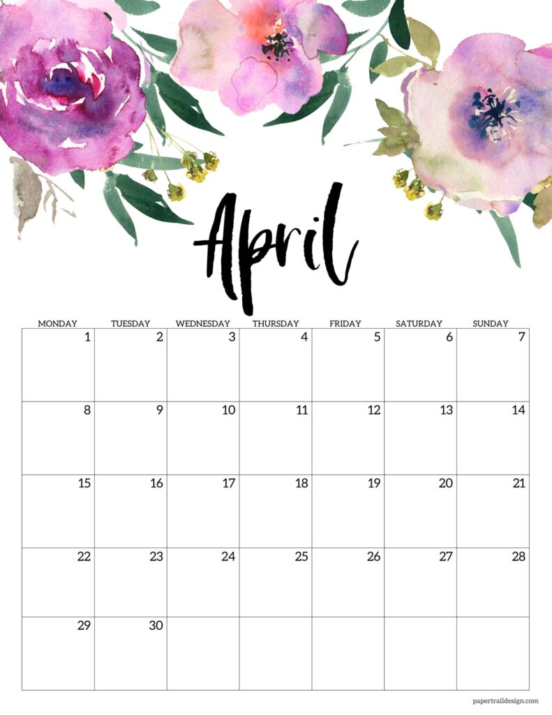 Free Printable 2024 Floral Calendar – Monday Start - Paper Trail Design