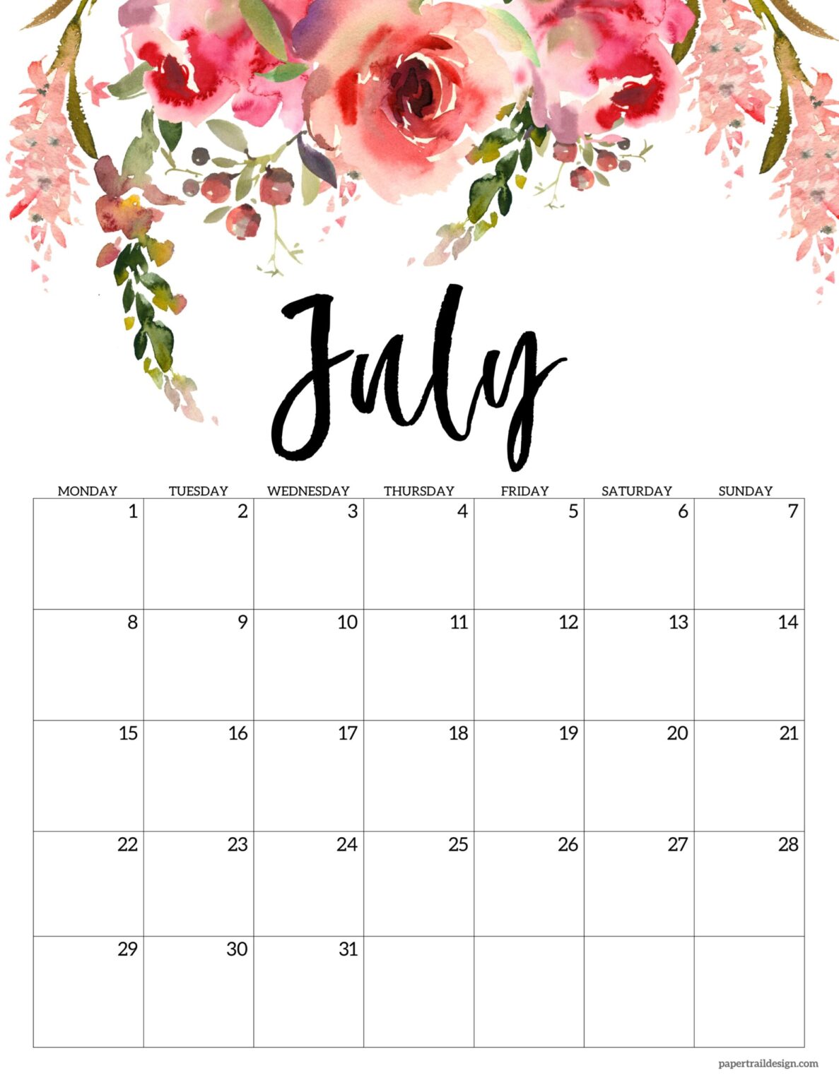 Free Printable 2024 Floral Calendar – Monday Start - Paper Trail Design