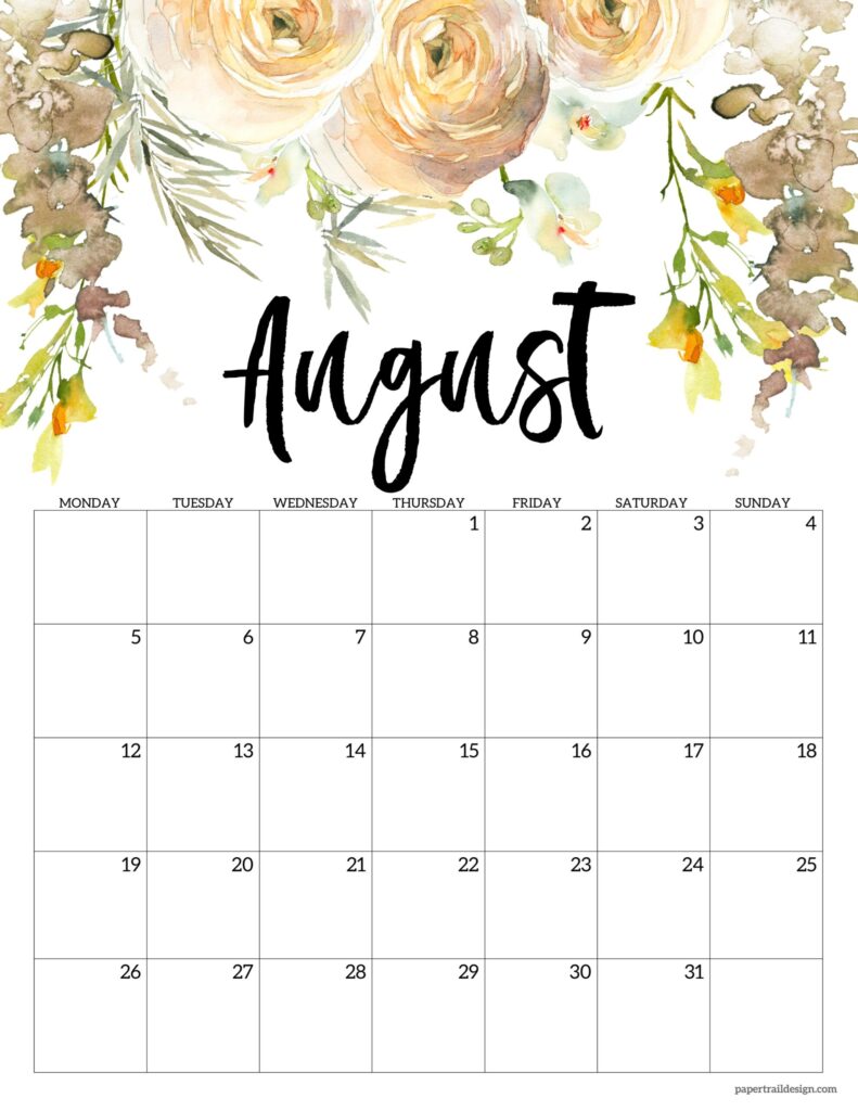 Printable August 2024 Calendar Floral Fayth Fidelia