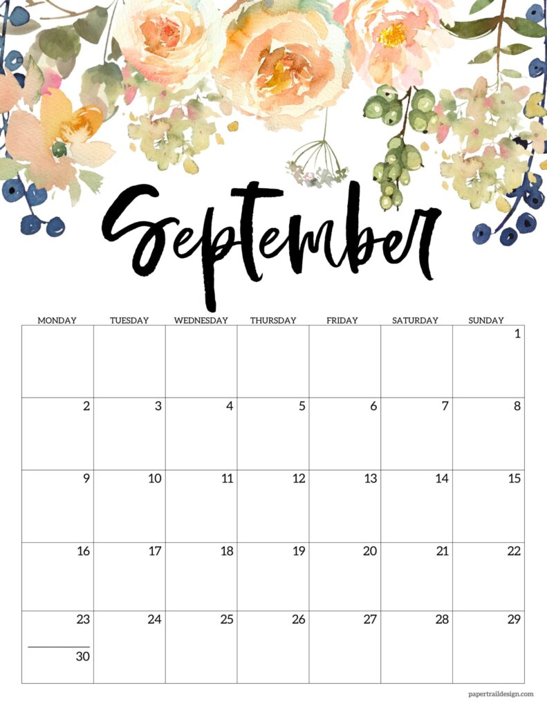 Free Printable 2024 Floral Calendar Monday Start Paper Trail Design