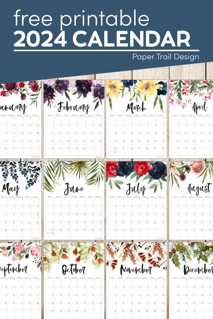 Free 2024 Calendar Printable – Floral - Paper Trail Design