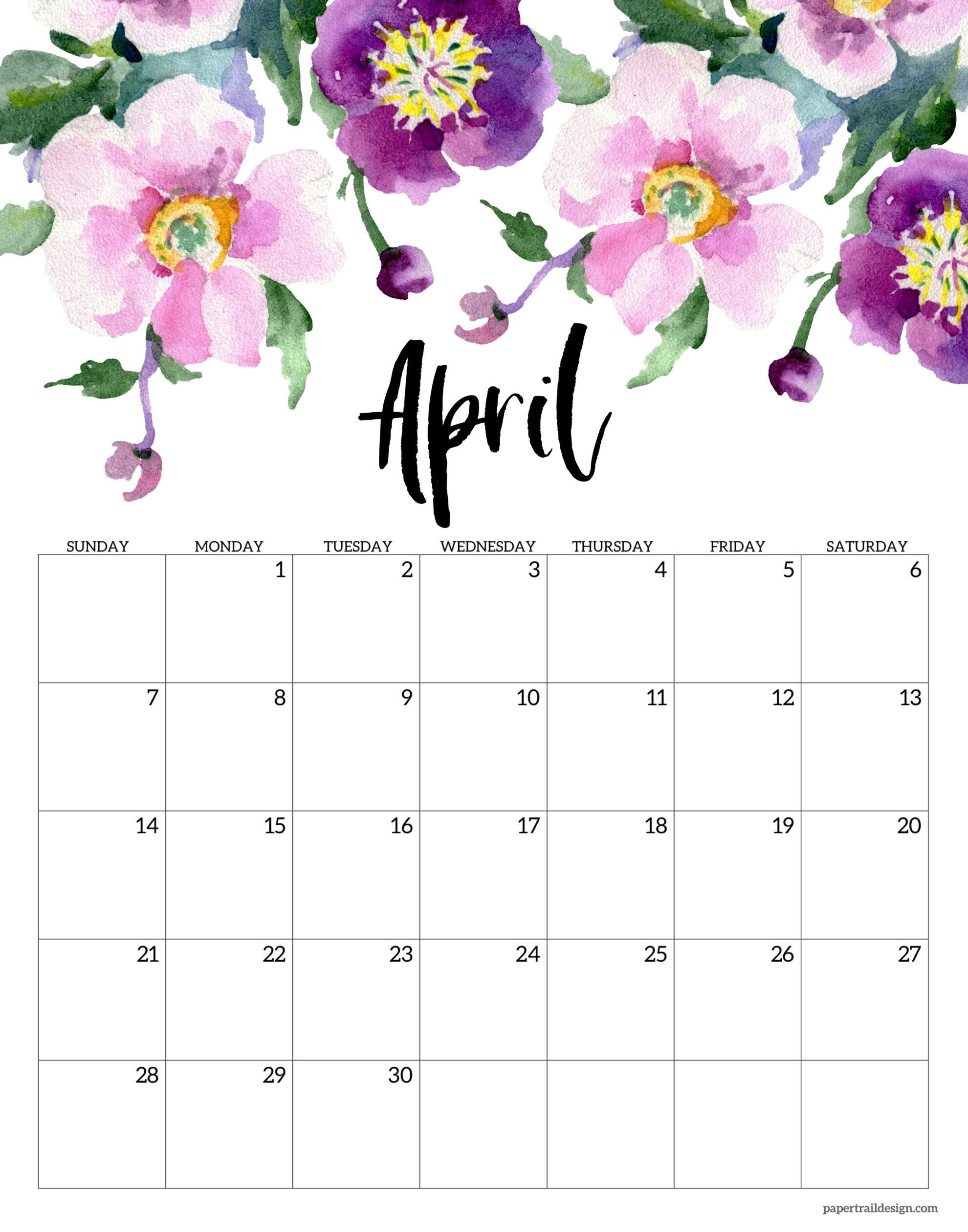 Free Printable 2024 Floral Calendar Paper Trail Design