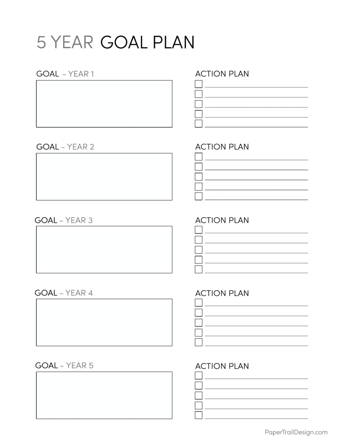 Free Printable 5 Year Plan Template - Paper Trail Design