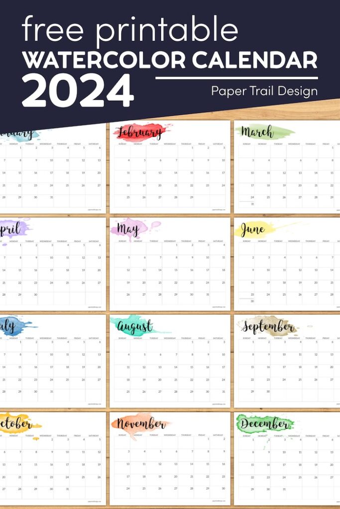 2024 Calendar Printable – Watercolor - Paper Trail Design