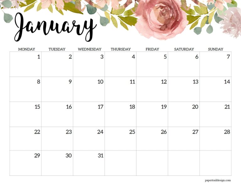 2024 Monday Start Floral Calendar - Paper Trail Design
