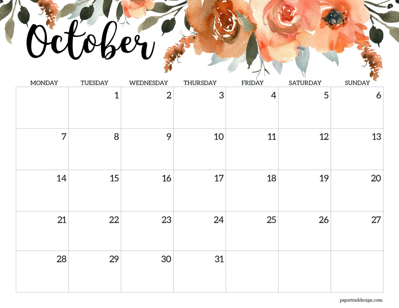 2024 Monday Start Floral Calendar Paper Trail Design