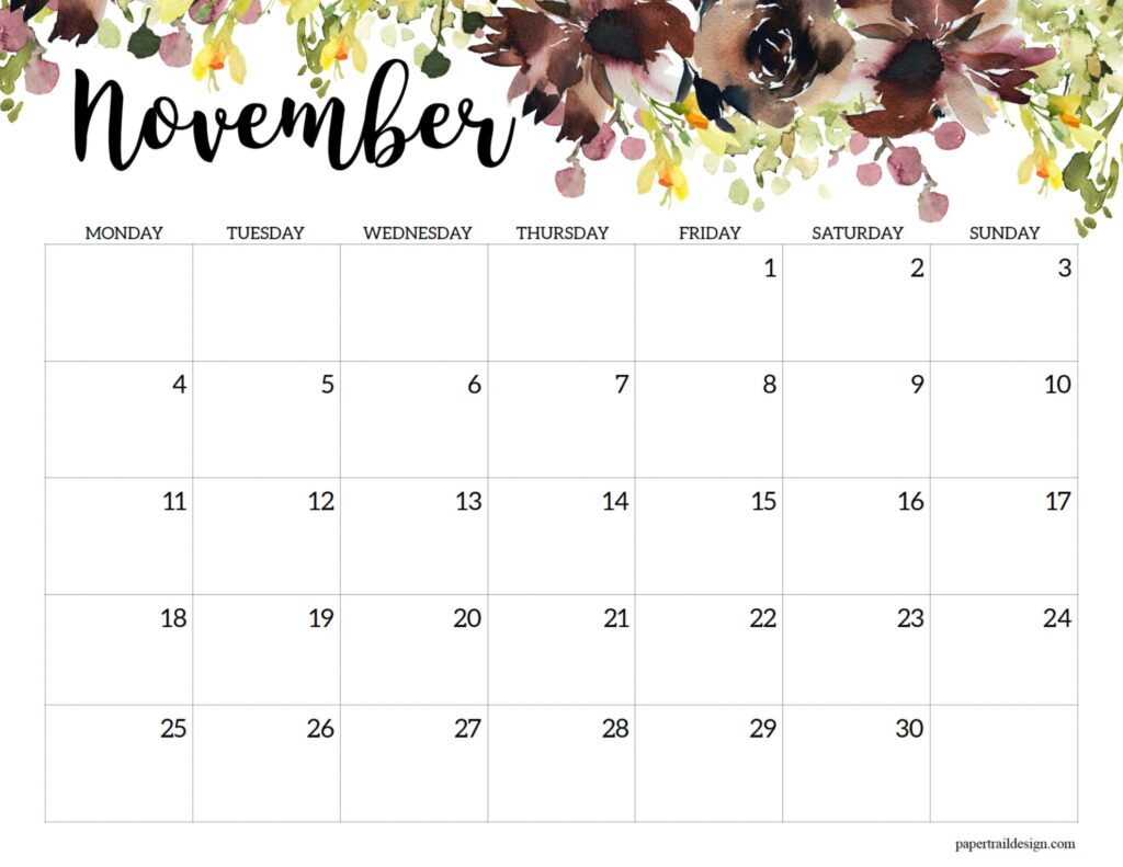 2024 Monday Start Floral Calendar - Paper Trail Design