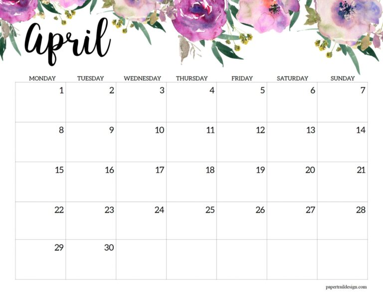 2024 Monday Start Floral Calendar - Paper Trail Design