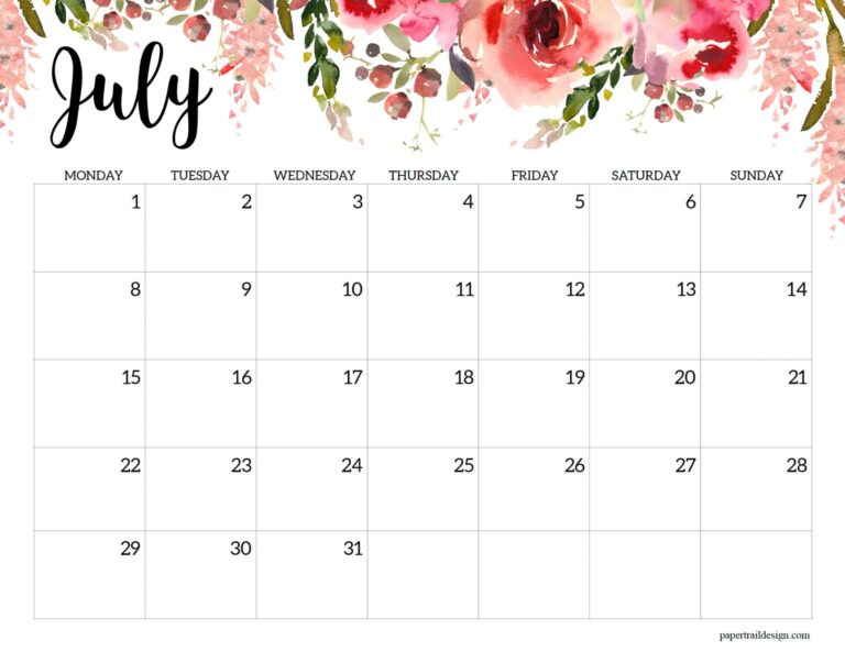 2024 Monday Start Floral Calendar - Paper Trail Design