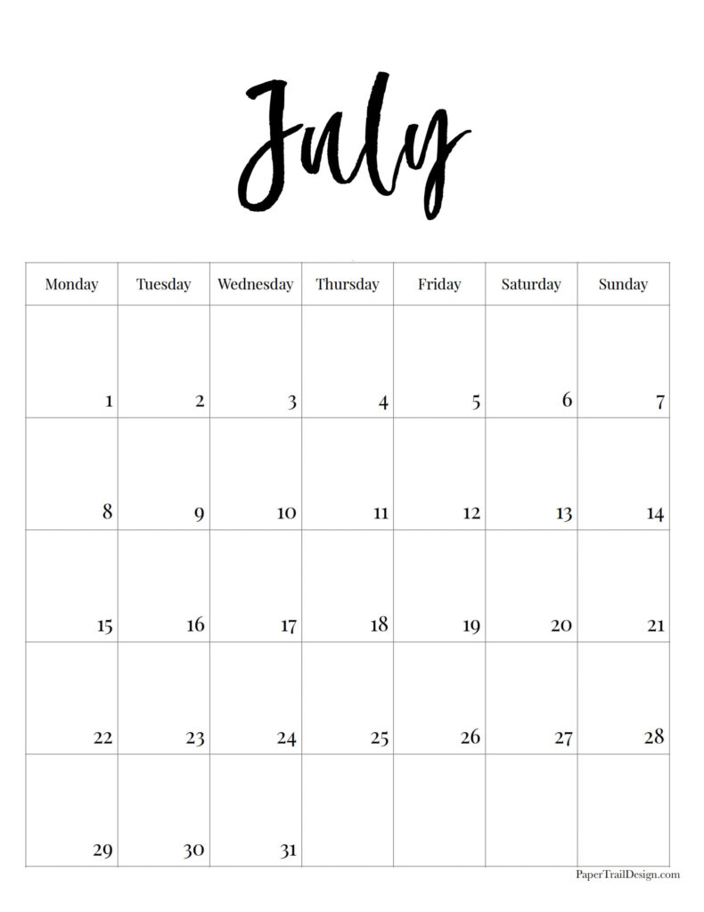 Vertical 2024 Monday Start Calendar - Paper Trail Design