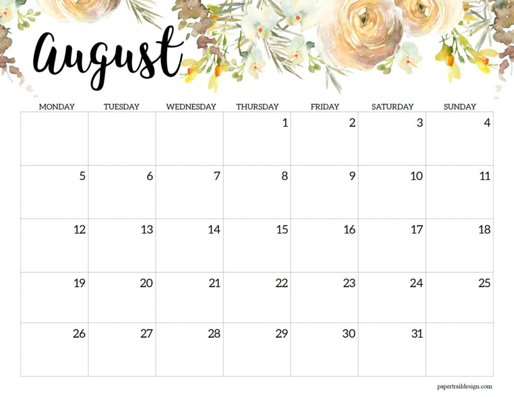 2024 Monday Start Floral Calendar - Paper Trail Design