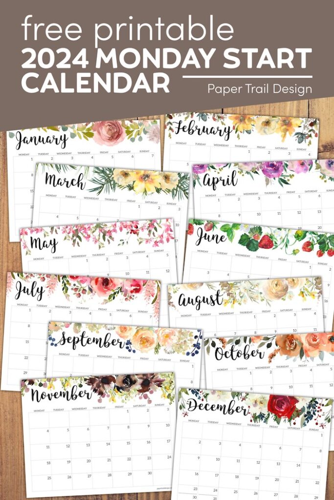 2024 Monday Start Floral Calendar - Paper Trail Design