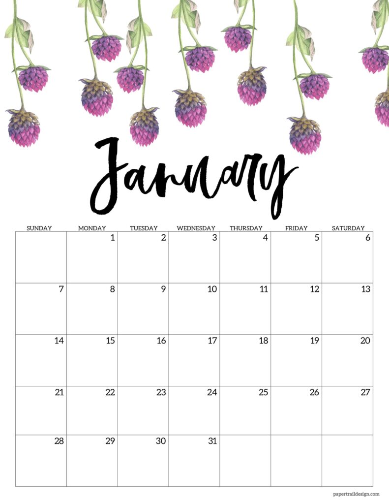 Free Printable Calendar 2024 - Floral - Paper Trail Design