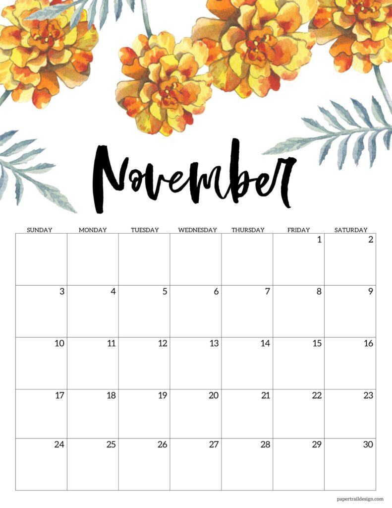 Free Printable Calendar 2024 - Floral - Paper Trail Design