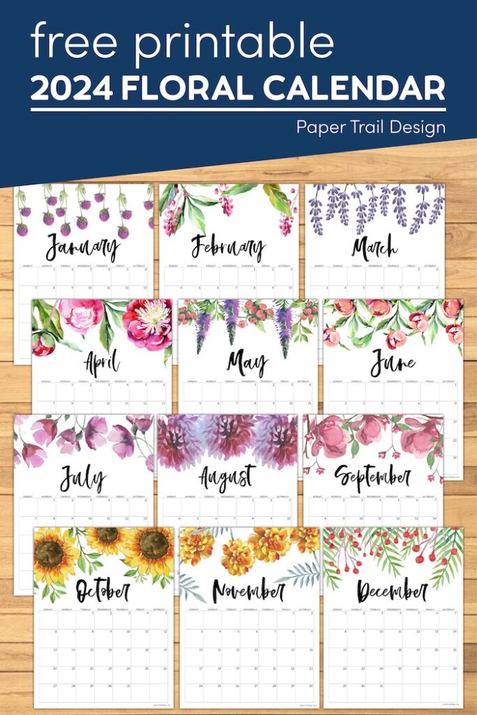 Free Printable Calendar 2024 - Floral - Paper Trail Design