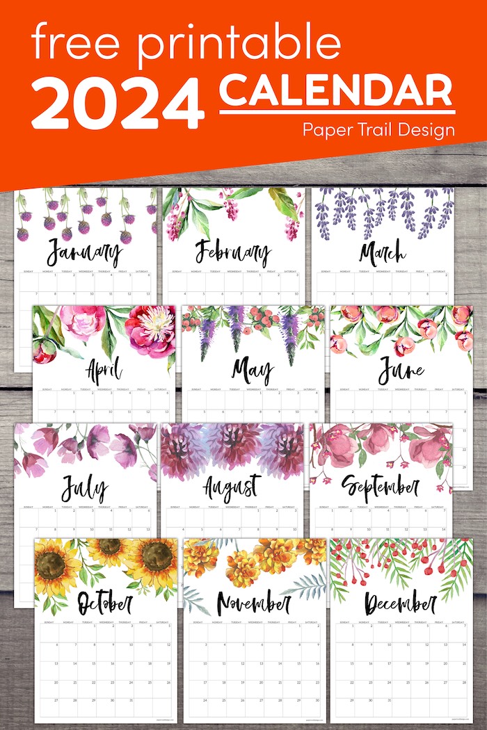 Free Printable Calendar 2024 - Floral - Paper Trail Design