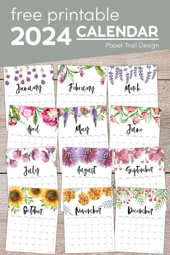 Free Printable Calendar 2024 - Floral - Paper Trail Design