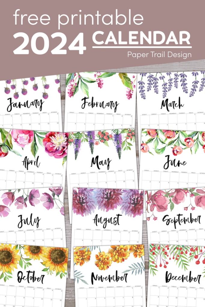 Free Printable Calendar 2024 - Floral - Paper Trail Design