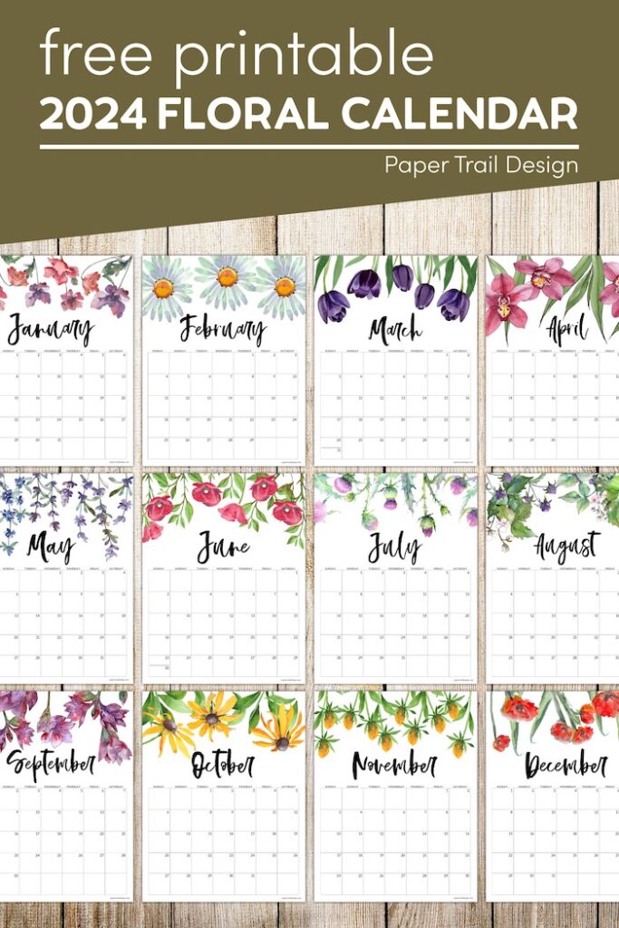 2024 Free Printable Calendar - Floral - Paper Trail Design