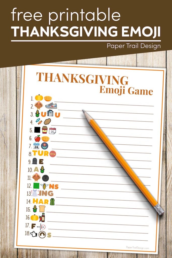 Thanksgiving Emoji Pictionary with Answers - Paper Trail Design