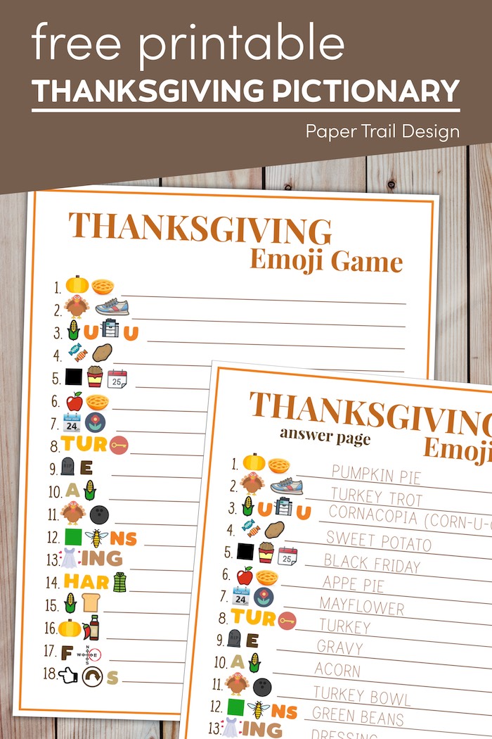 Thanksgiving Emoji Pictionary with Answers - Paper Trail Design