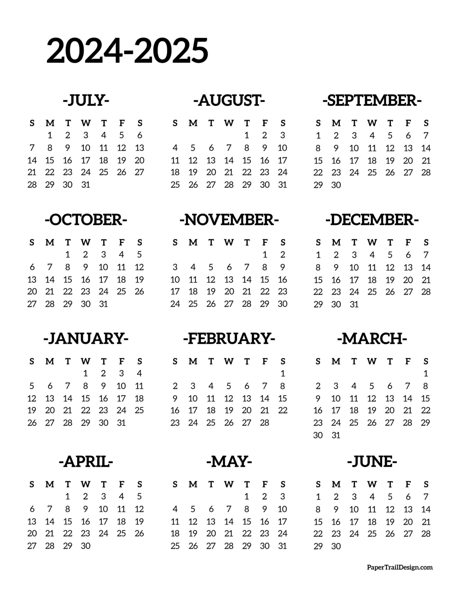 Calendar 2025 School Year Blank