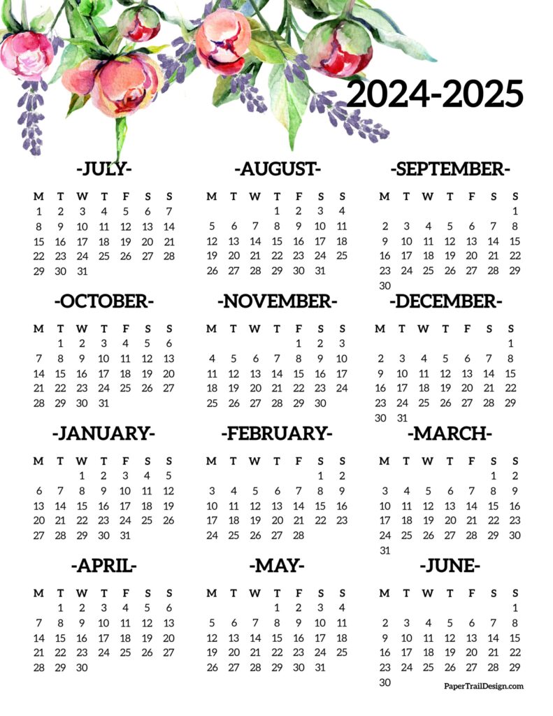 2024-2025 School Year Calendar Free Printable - Paper Trail Design