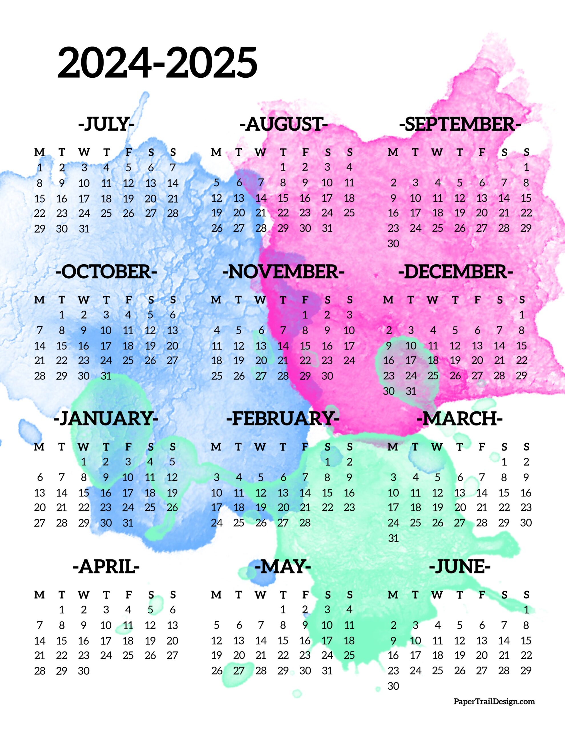 20242025 School Year Calendar Free Printable Paper Trail Design