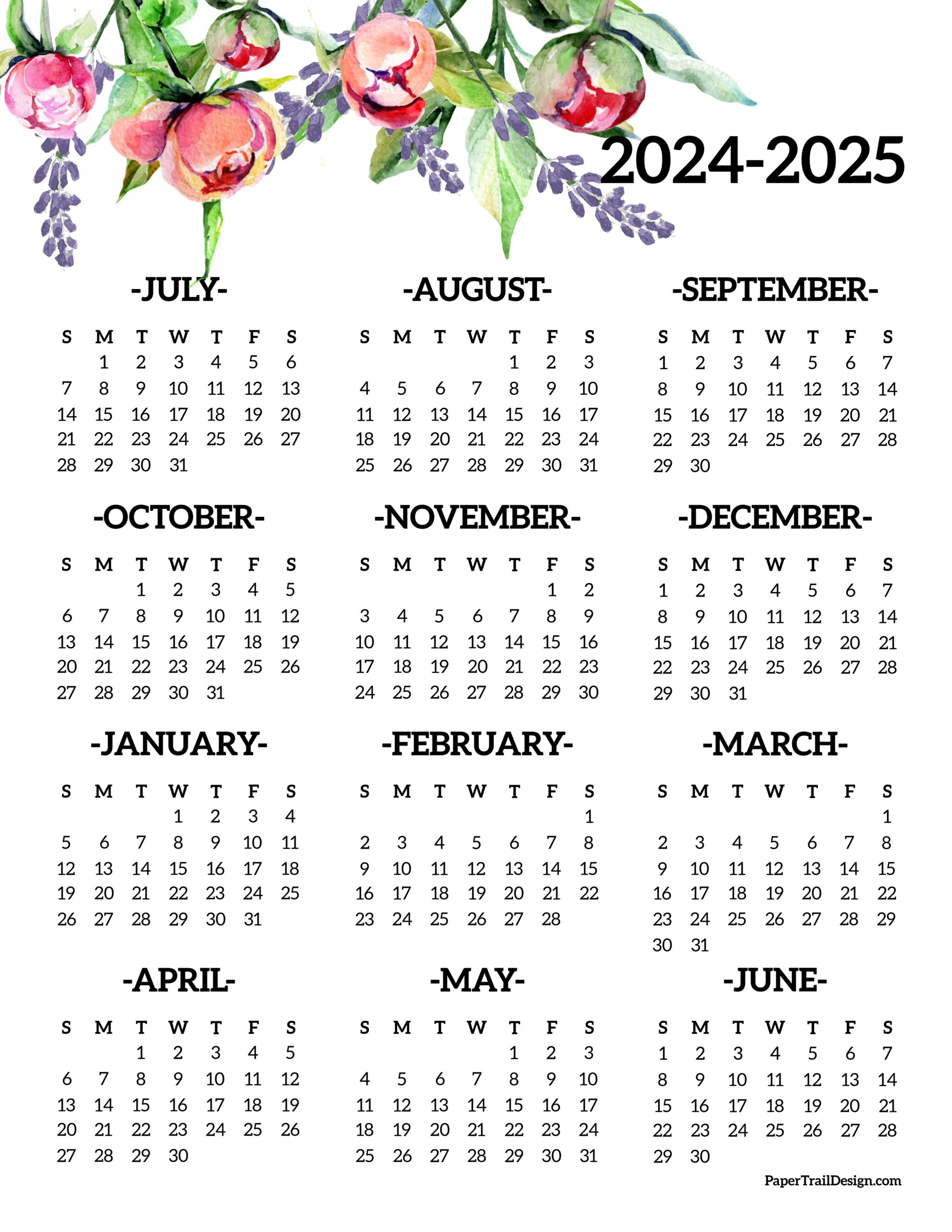 20242025 School Year Calendar Free Printable Paper Trail Design