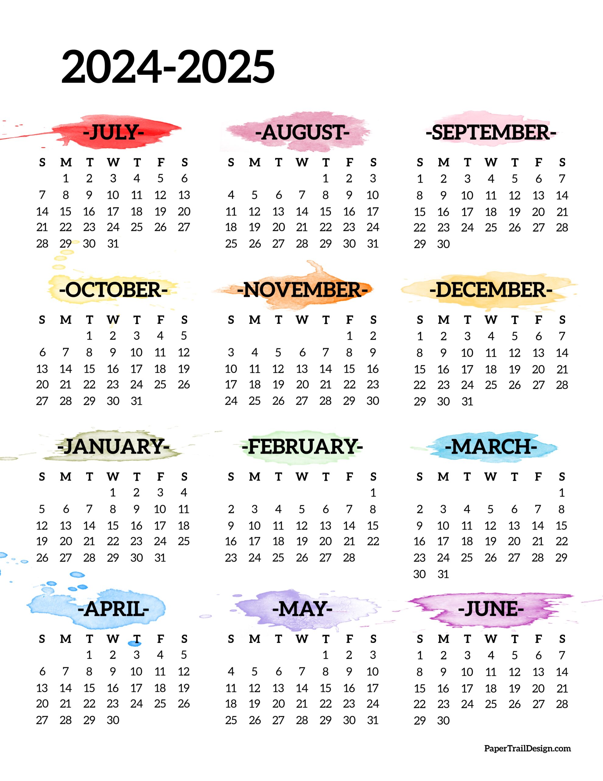 2024-2025 School Year Calendar Free Printable - Paper Trail Design