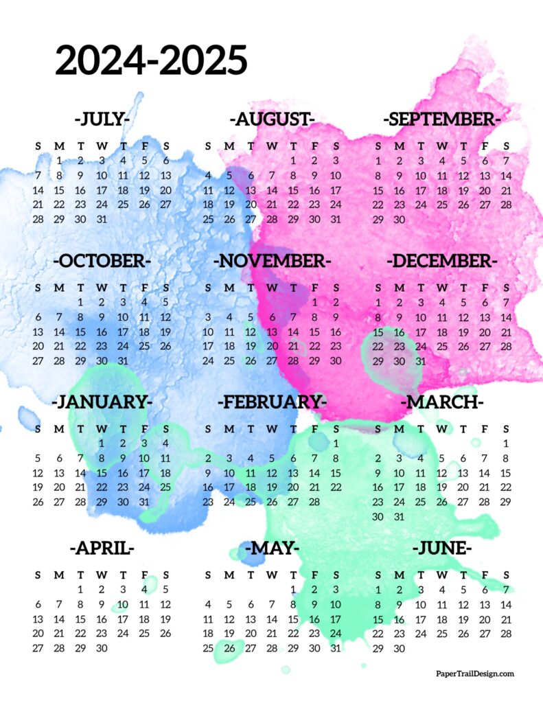 2024-2025 School Year Calendar Free Printable - Paper Trail Design
