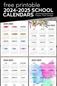 2024-2025 School Year Calendar Free Printable - Paper Trail Design