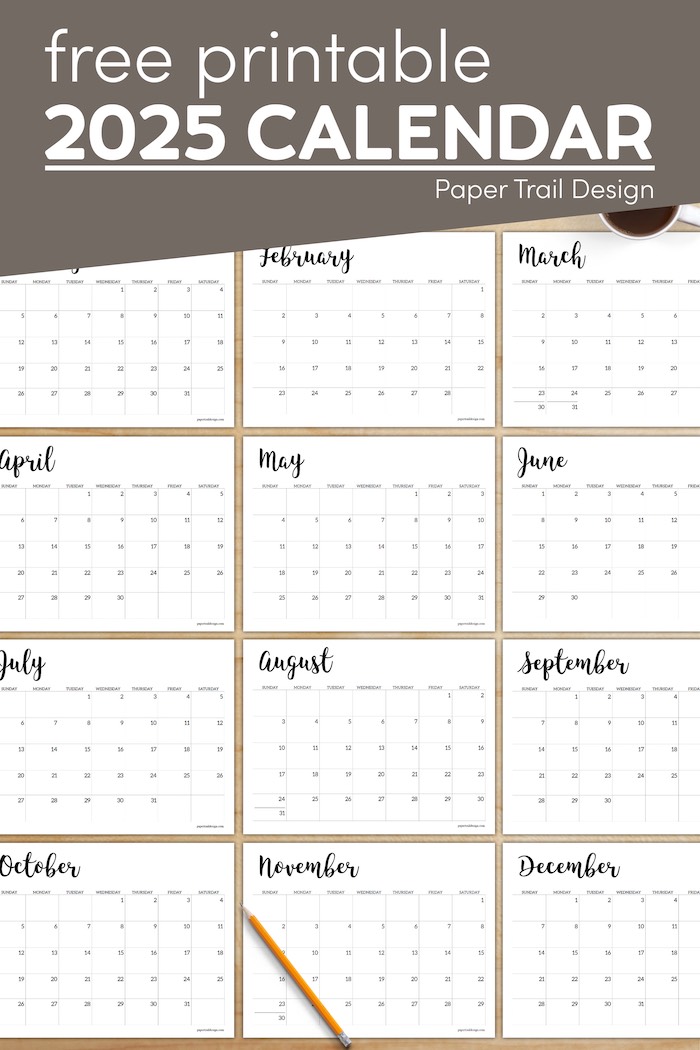 2025 Calendar Printable Free Template - Paper Trail Design