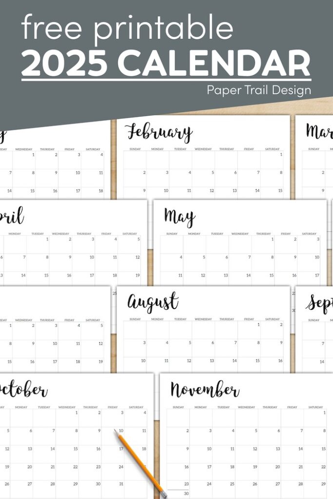 2025 Calendar Printable Free Template - Paper Trail Design