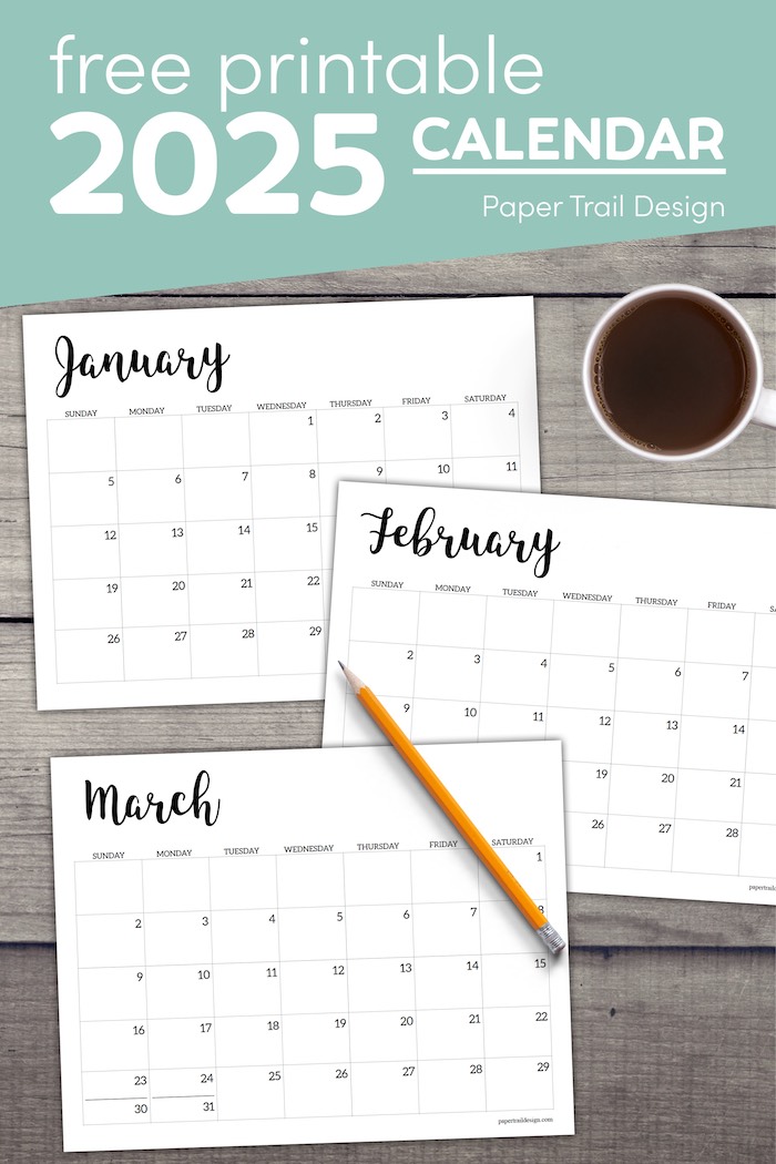 2025 Calendar Printable Free Template - Paper Trail Design