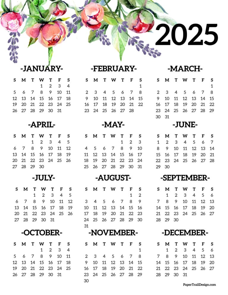 2025 Calendar Printable Paper Trail Design 