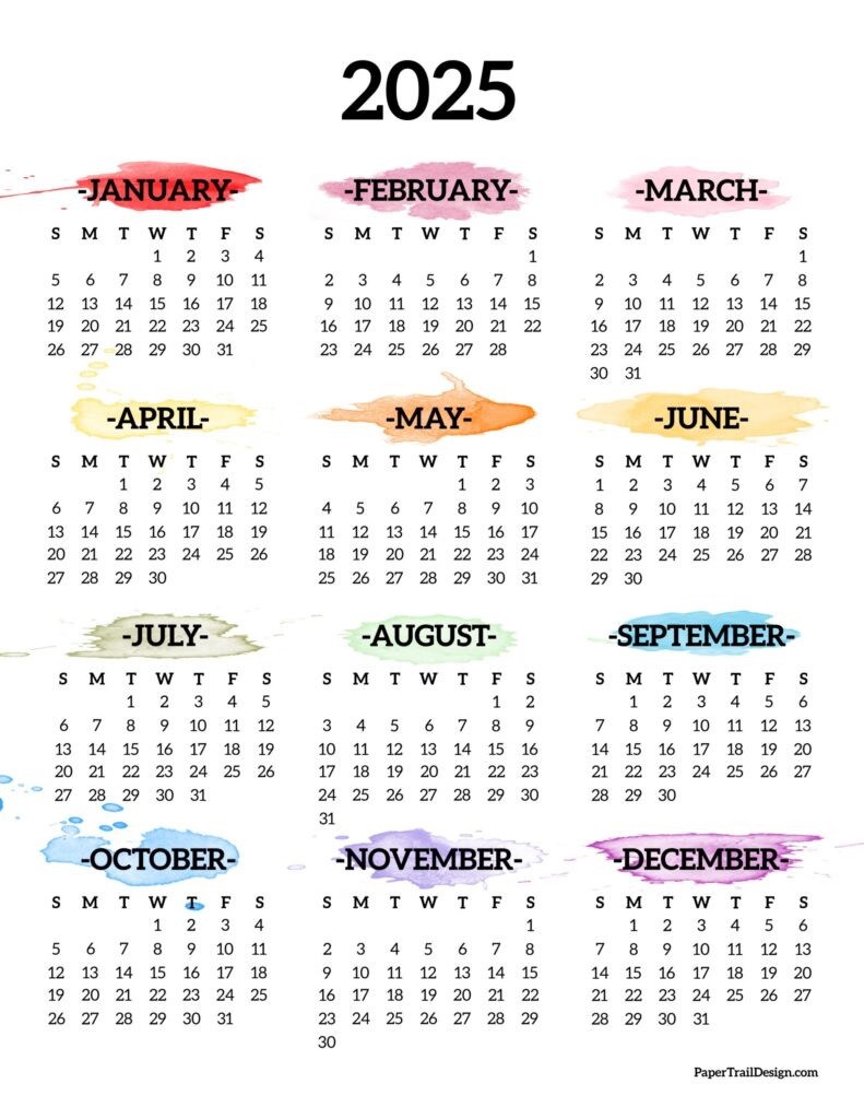 2025 Printable Calendar One Page - Paper Trail Design