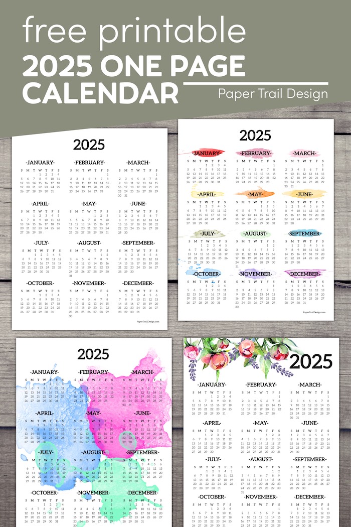 2025 Printable Calendar One Page Paper Trail Design