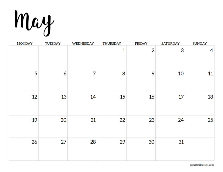 Free Printable 2025 Calendar - Monday Start - Paper Trail Design