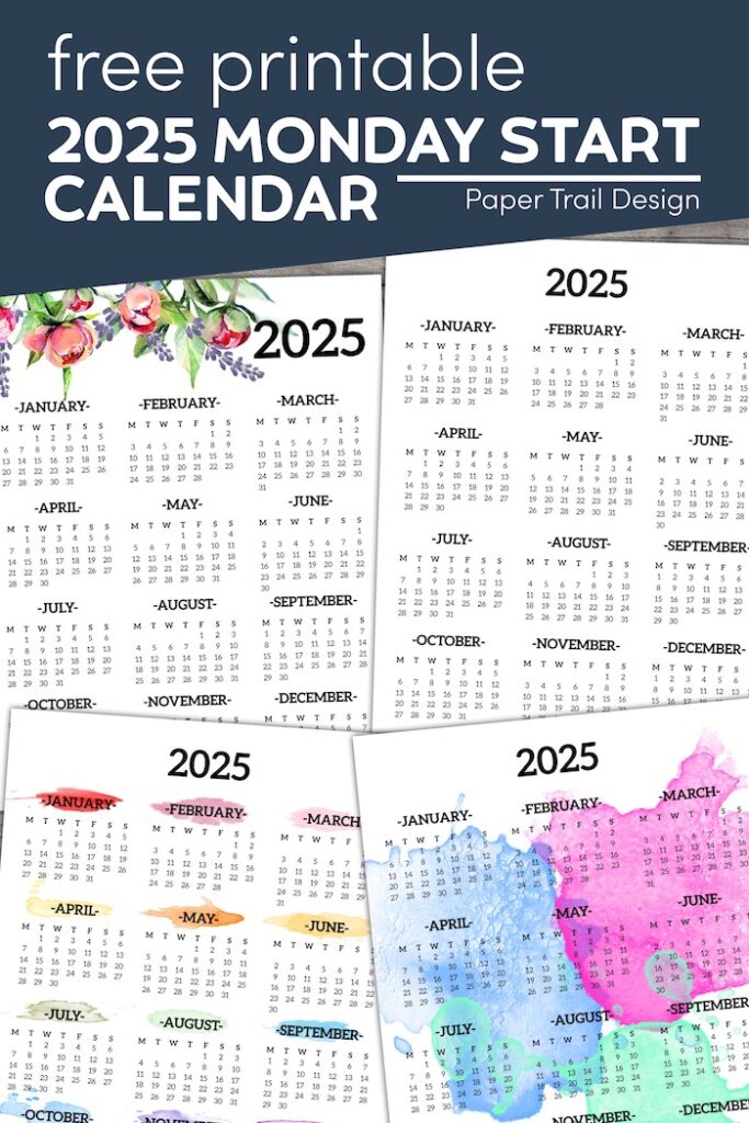 2025 Monday Start Calendar - One Page - Paper Trail Design