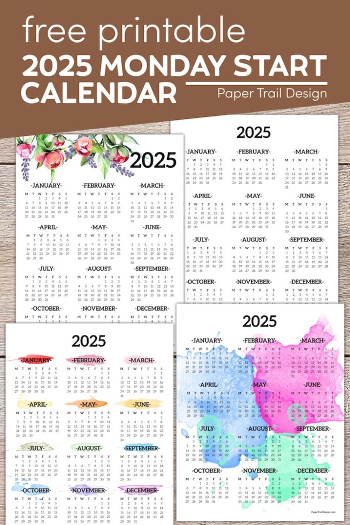 2025 Monday Start Calendar - One Page - Paper Trail Design