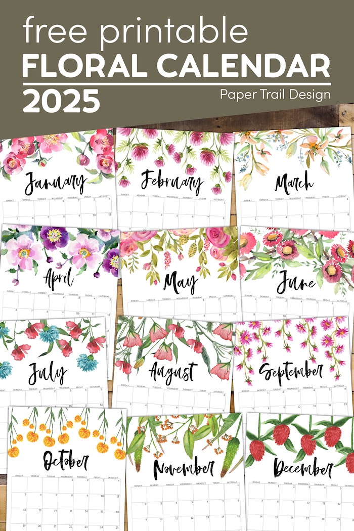 Free Printable 2025 Floral Calendar - Paper Trail Design